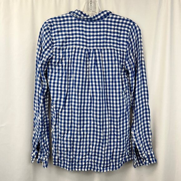 SO Womens Long Sleeve Button Down Blue/White Check Perfect Shirt Relaxed Fit S - Picture 6 of 8
